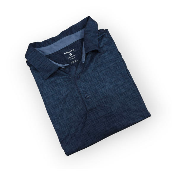 Layer8 Men's size Small Quick Dry Polo Shirt Button Up Blue Collar Short Sleeve - Picture 2 of 9